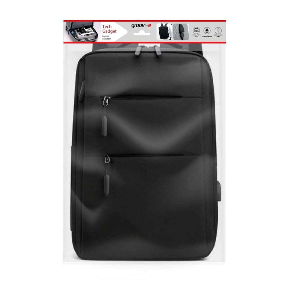image 1 of Groov-e GVPC12BK Laptop Backpack with 5 Compartments & USB Port - Black