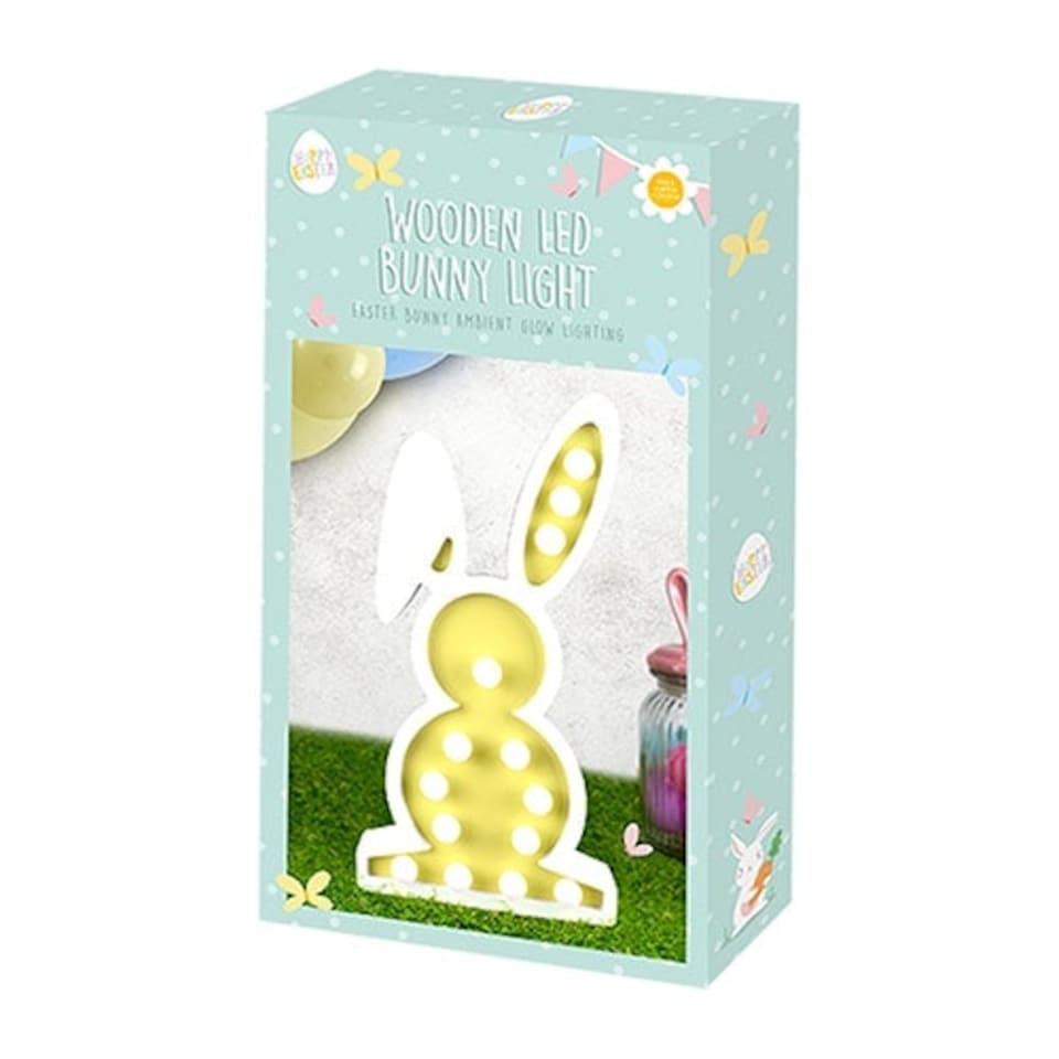 image 1 of Yellow Easter Bunny Wooden LED Light Decoration 32.5cm
