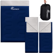SUNMER Double Sleeping Bag - Converts to 2 Singles - 4-Season 300GSM - Navy