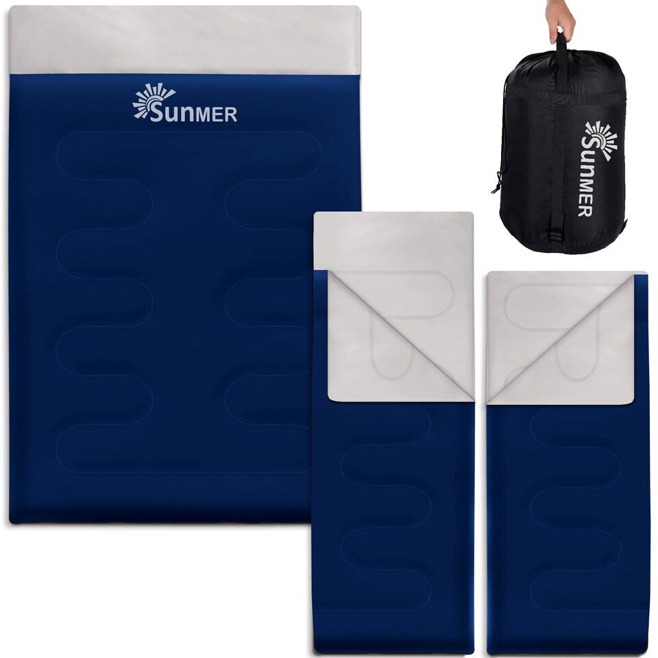 image 1 of SUNMER Double Sleeping Bag - Converts to 2 Singles - 4-Season 300GSM - Navy