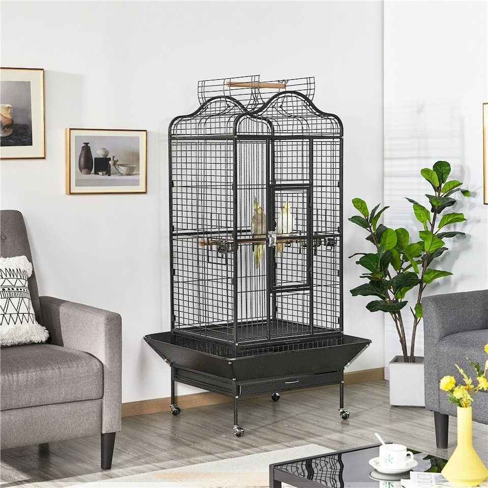image 1 of Yaheetech 160 cm Tall Open Playtop Extra Large Bird Cage Black