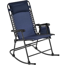 Yaheetech 65.5 cm W Foldable Rocking Lounger with Pillow-Navy Blue | Blue | Navy Blue | One Size | 1
