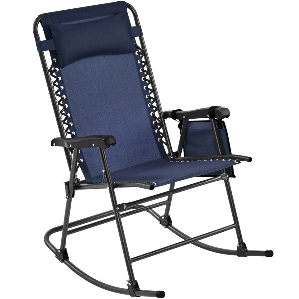 image 1 of Yaheetech 65.5 cm W Foldable Rocking Lounger with Pillow-Navy Blue | Blue | Navy Blue | One Size | 1