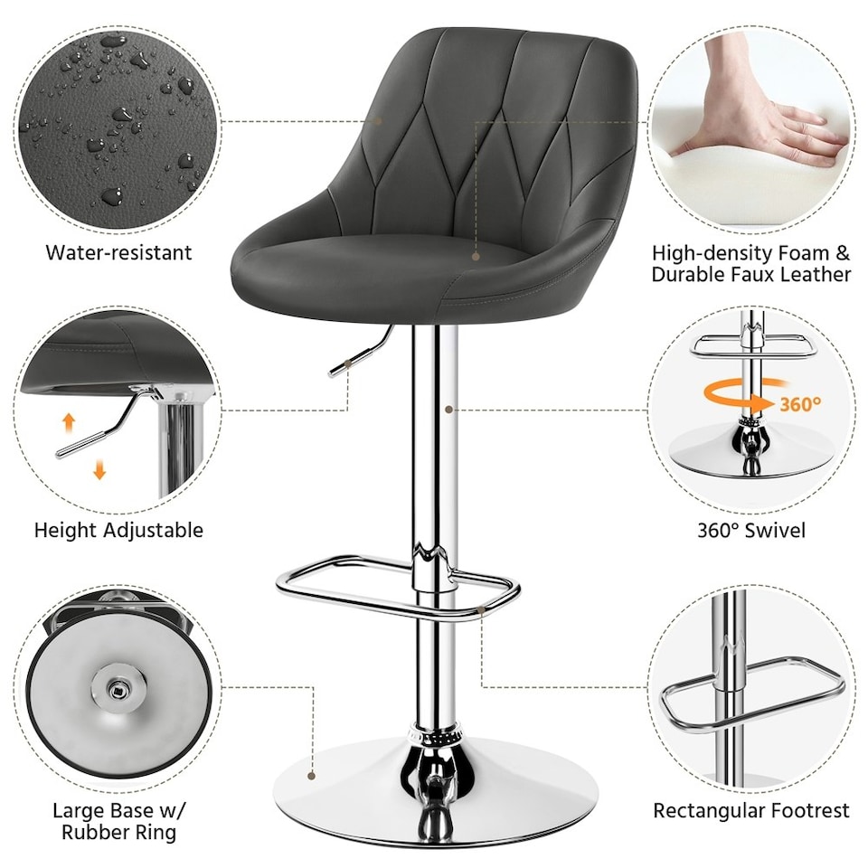 image 1 of Yaheetech  Set of 2 Faux Leather Swivel Bar Stools