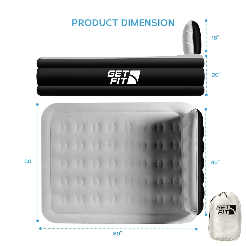 image 1 of Get Fit Air Bed With Built In Electric Pump - King Airbed Blow Up Bed With Headboard, 2 Free Inflatable Pillows - Elevated Inflatable Air Mattress - Black/Grey