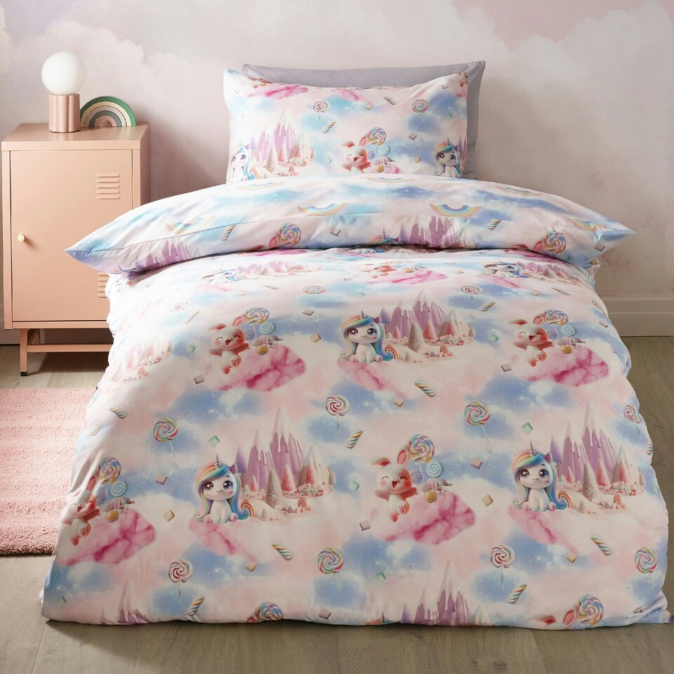 image 1 of Catherine Lansfield Candy Unicorn So Soft Reversible Duvet Cover Set Pink | Pink | Single