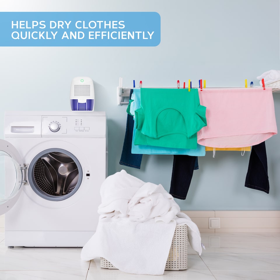 image 1 of Air Pro Mini Dehumidifier Portable Electric Mould & Damp Remover 300ml/Day Moisture Absorber 600ml Water Tank Condensation Remover | White | White / Purple | 1