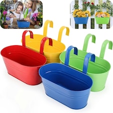 Metal Hanging Flower Pots, 4Pcs Colorful 27.5cm Large Garden Planter Multi