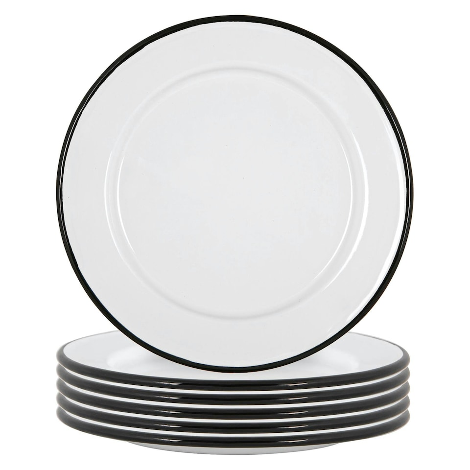 image 1 of Argon Tableware White Enamel Side Plates - 20cm - Black - Pack of 6 Black