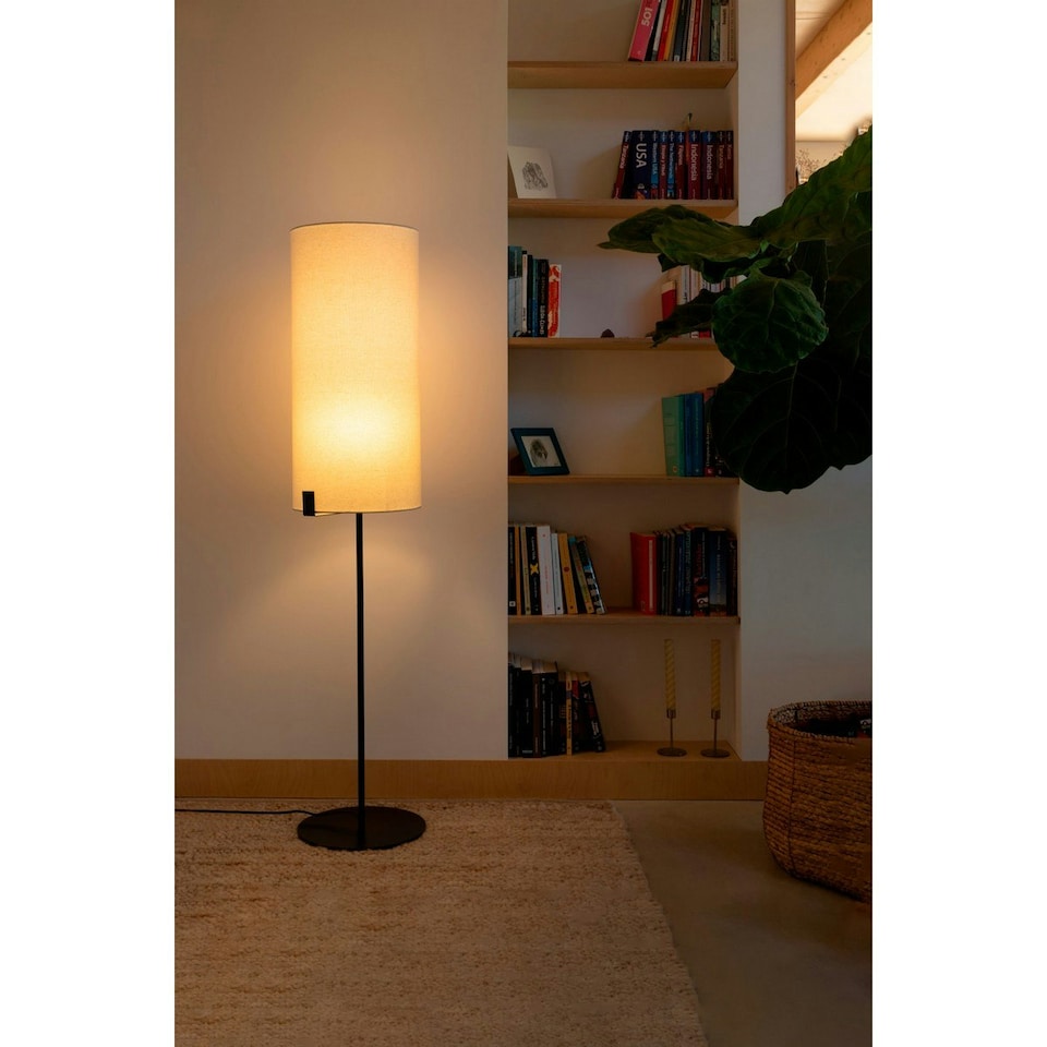 image 1 of Nila Table Lamp With Round Shade Matt Black With Off White Tall Shade