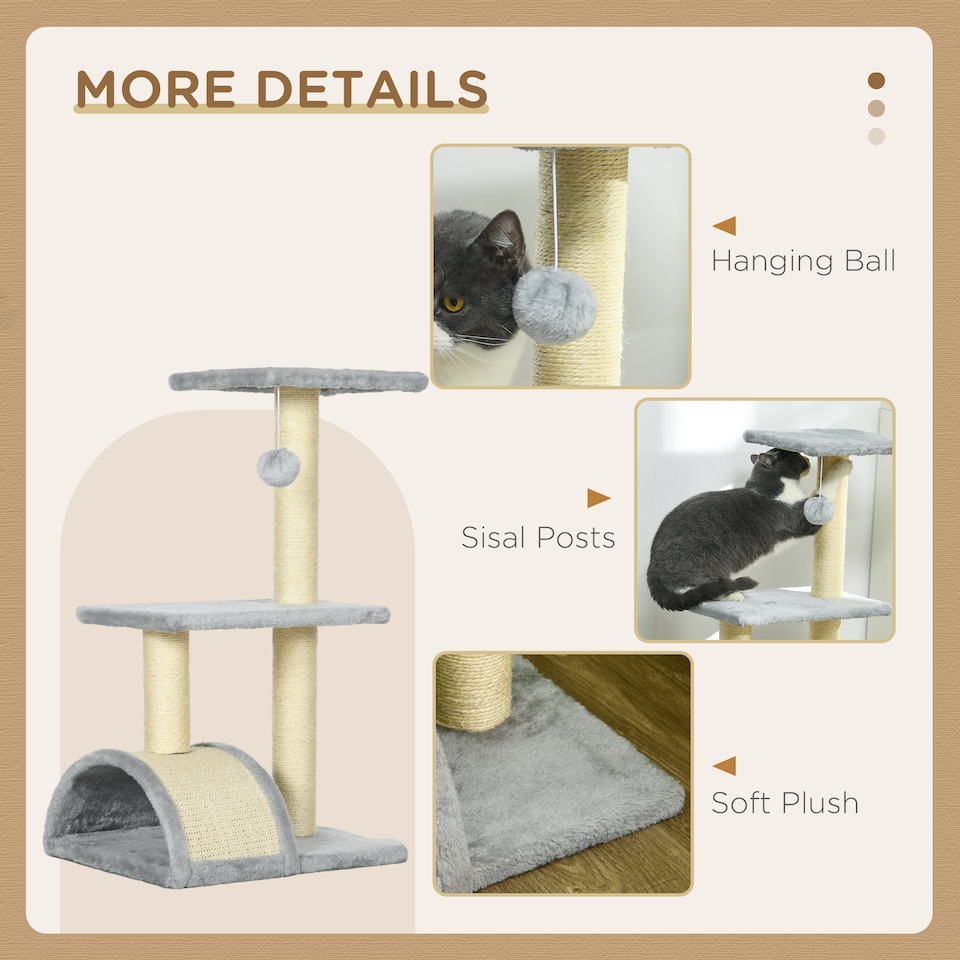 image 1 of PawHut 72cm Cat Tree Tower with Scratching Post Perch, Indoor