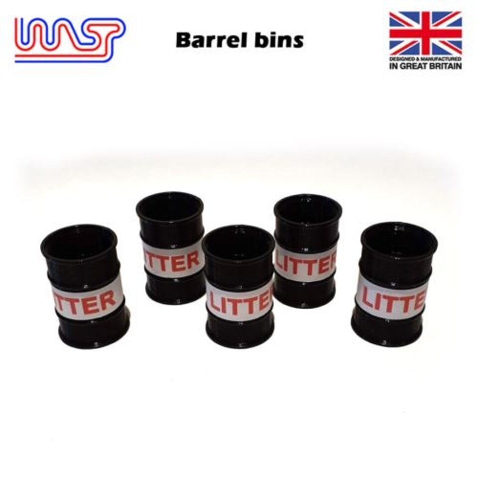 image 1 of Slot Car Scenery Track Side Black Rubbish Barrels x 5 WASP NEW