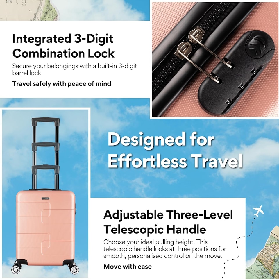 image 1 of Straame 55x40x20 cm Rose Gold Cabin Suitcase, 360° Spinner Wheels