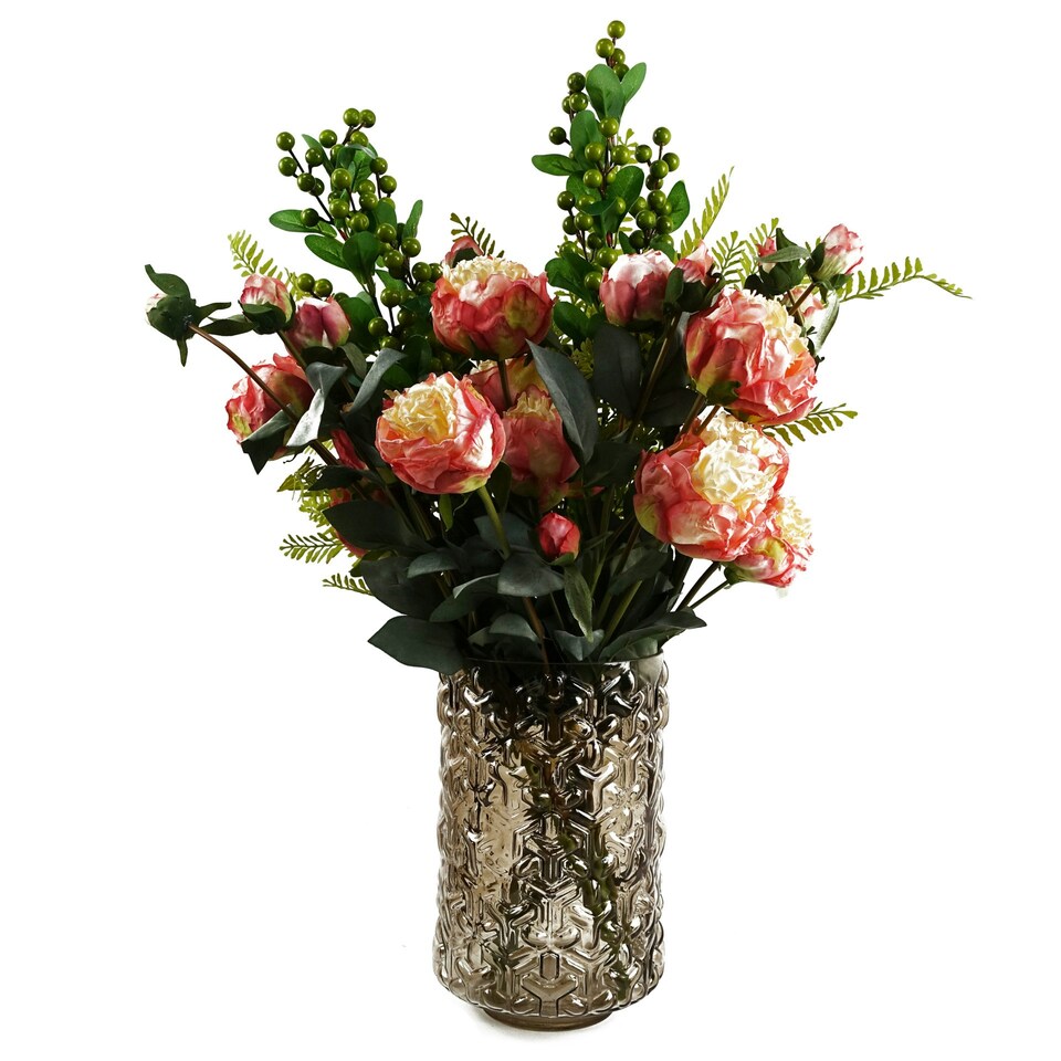 image 1 of 70cm Pink Peony Arrangement Glass Vase