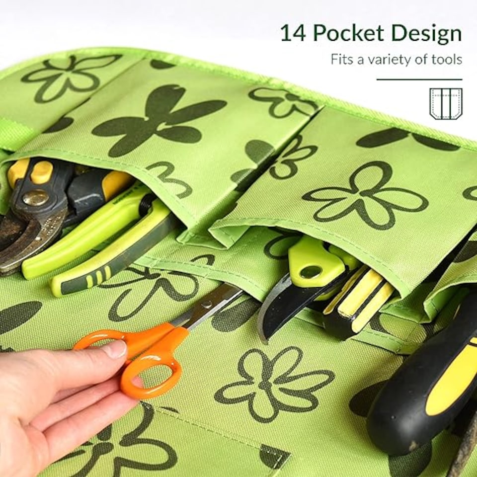 image 1 of Gardening Apron - 14 Pockets Waterproof Oxford Cloth Garden Apron for Women with Multiple Uses | Green | Green