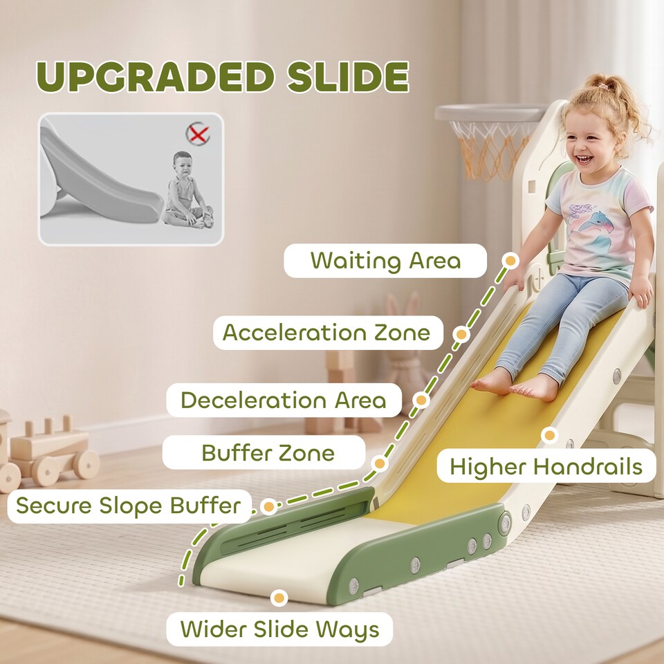 image 1 of AIYAPLAY Foldable 5 in 1 Kids Slide with Climber and Basketball Hoop, Cream