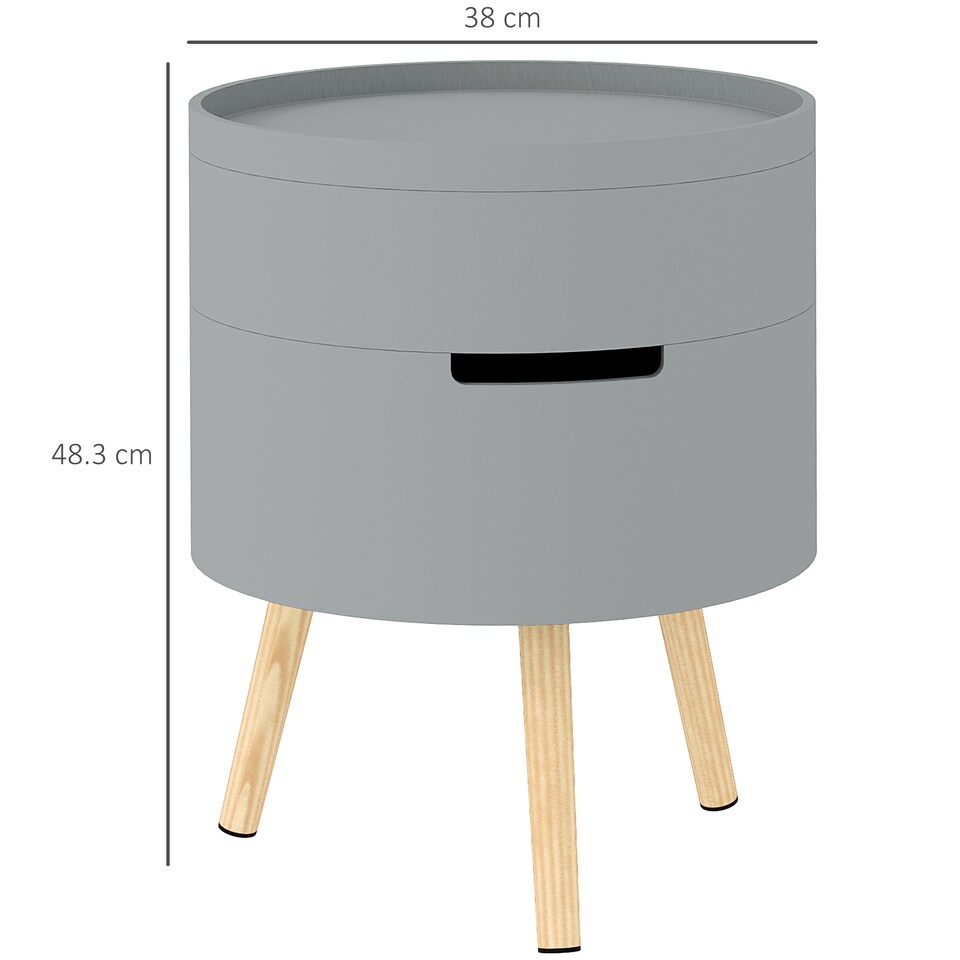 image 1 of HOMCOM 3-Tier Coffee Table, Round End Table with 2 Hidden Compartments and Detachable Tray, Side Table with Storage for Living Room, Grey | Grey