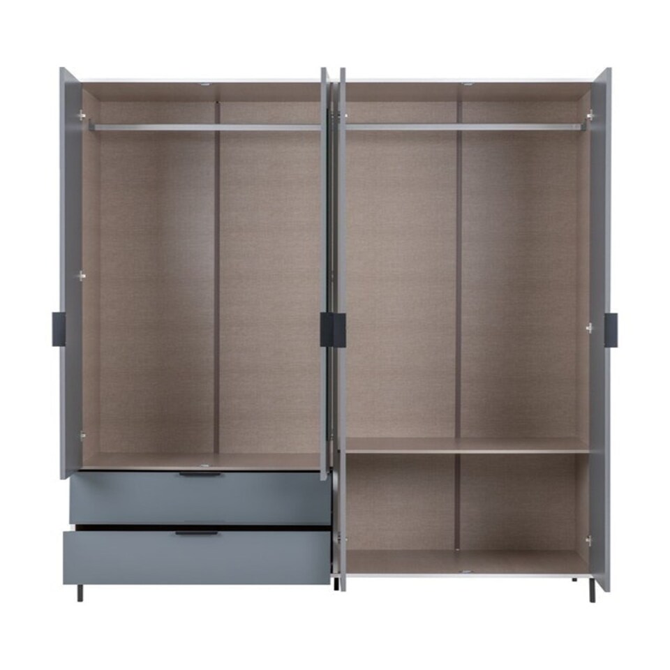 image 1 of Madrid 4 Door 2 Drawer Mirrored Wardrobe - L52 x W160 x H196 cm - Grey/White Gloss Grey