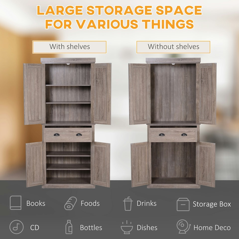 image 1 of HOMCOM Freestanding Pantry Cupboard Storage Cabinet Home Organizer Furniture