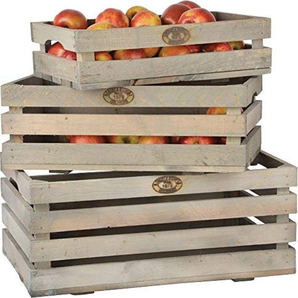 image 1 of Fruit Crates Set Of 3 Wood 100% Multi