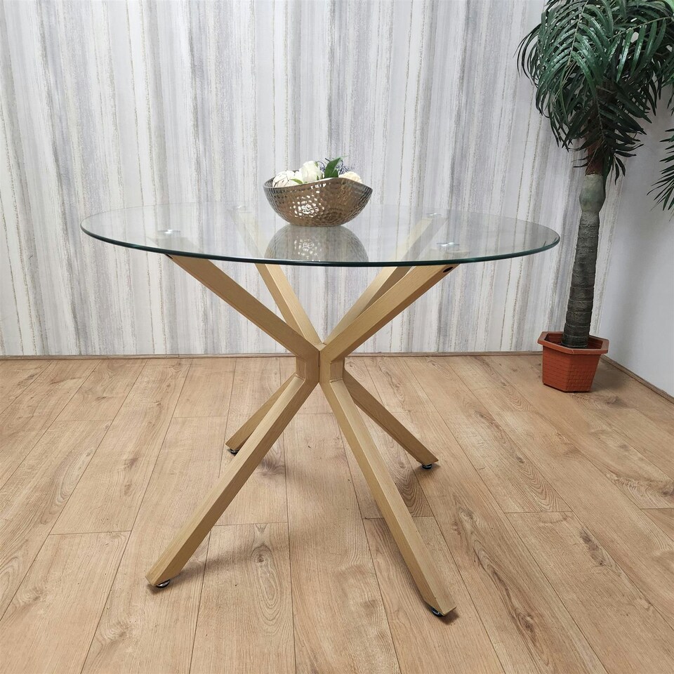 image 1 of Dining Table Clear Glass Kitchen Place for 4 Seats, Dining Table Only (Clear H 75 x L 100 x W 100 cm) Clear
