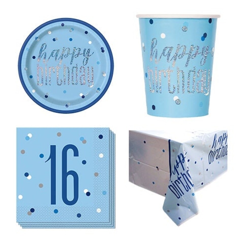 Blue Glitz 16th Birthday 8 Person Value Party Pack