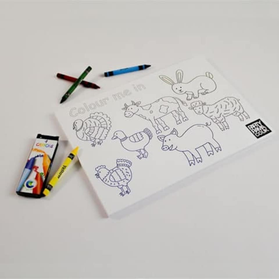 Farm Animals Themed A4 Colouring sheet With 4 Crayons