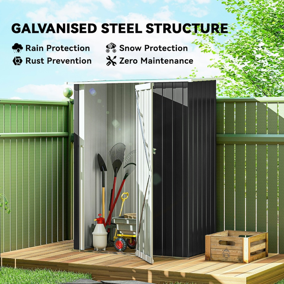 image 1 of Outsunny Outdoor Storage Shed Steel Garden Shed w/ Lockable Door Dark Grey