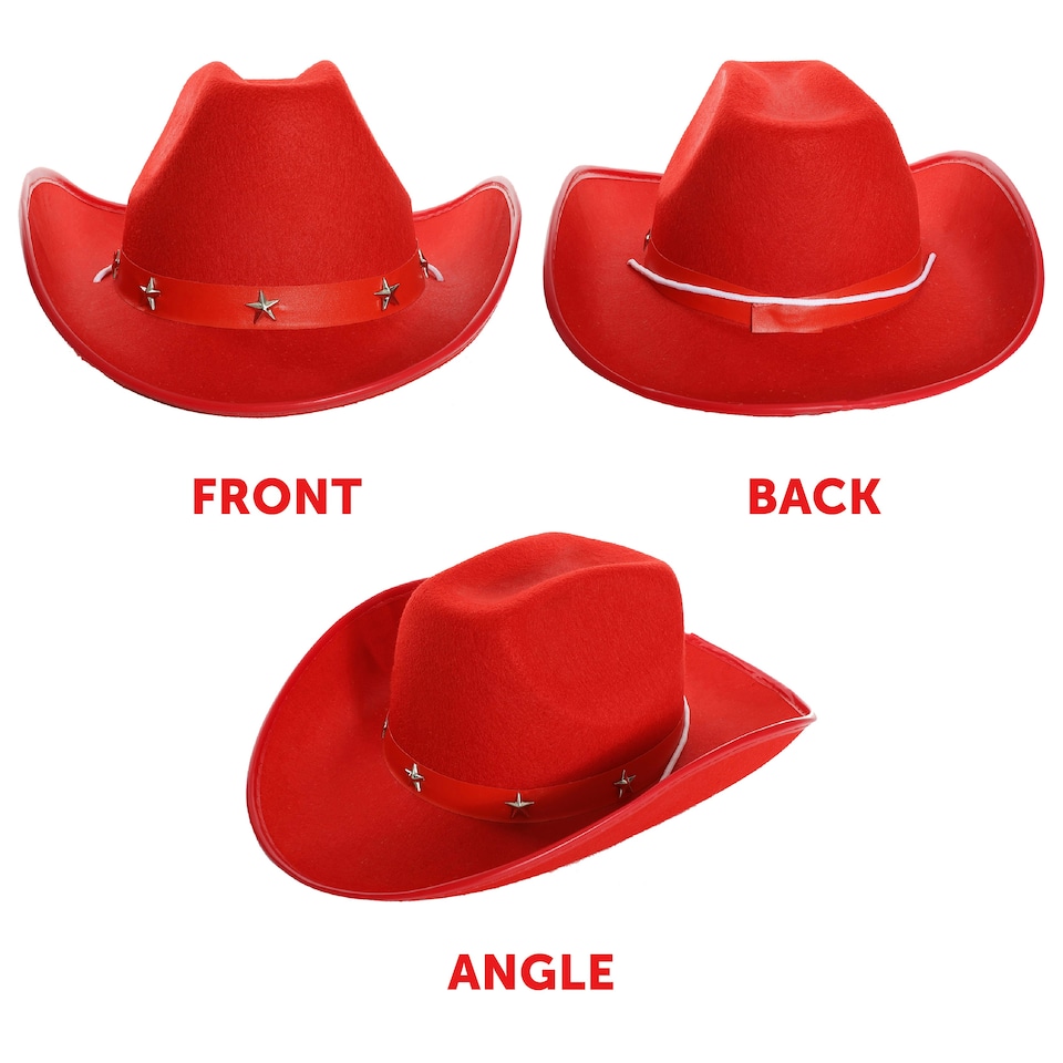 image 1 of Adults Red Star Cowboy Hats – Pack of 6 Fancy Dress Accessories Red | One Size
