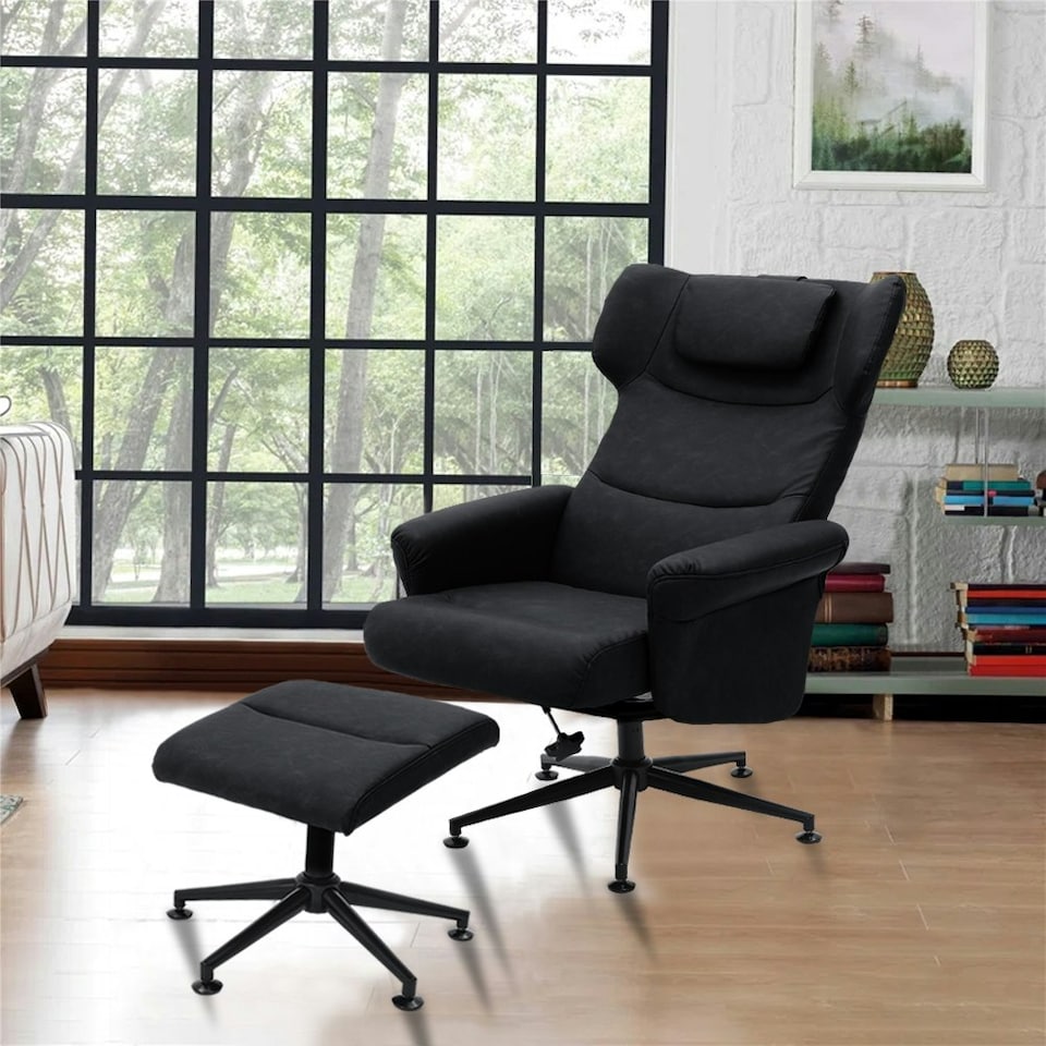 image 1 of Living and Home Faux Leather Swivel Armchair with Matching Footstool