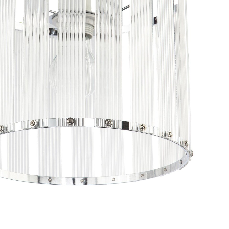 image 1 of Designer Pendant Light Shade with Rippled Acrylic Transparent Columns | Chrome | Chrome | 1