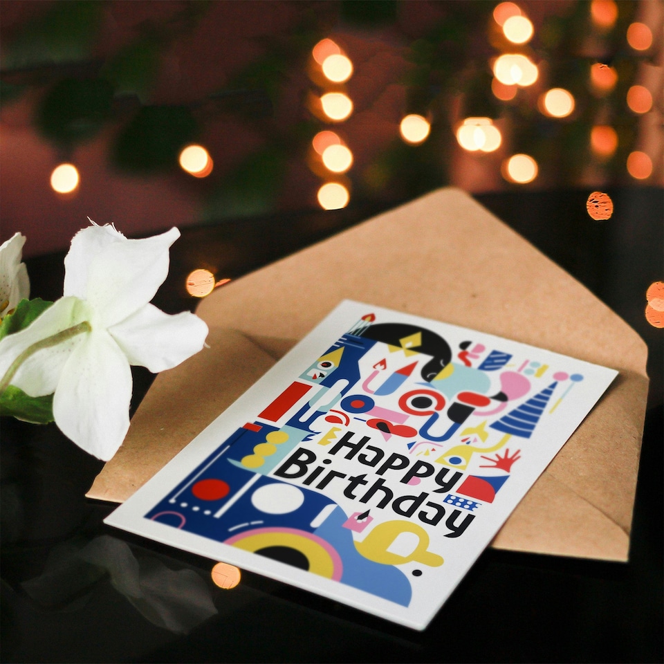 image 1 of Modern Abstract Party Hat Candles Fun Shapes Him Birthday Card