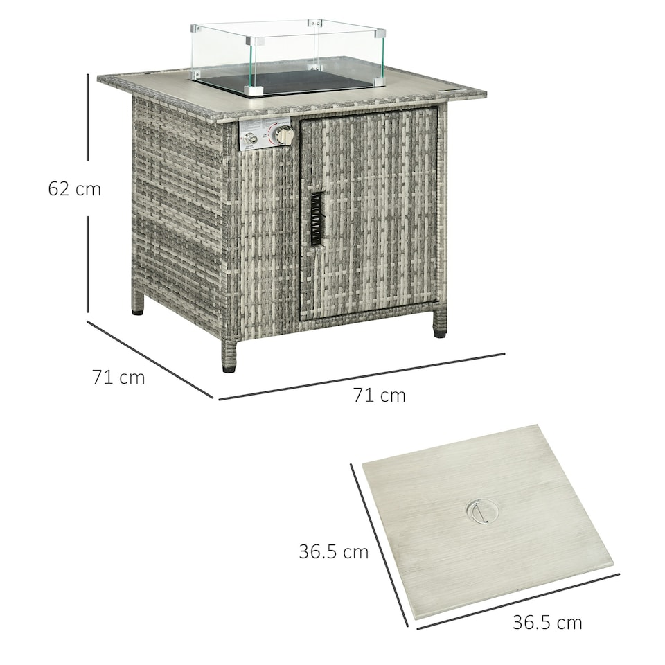 image 1 of Outsunny Gas Fire Pit Table w/ Rain Cover, Windscreen & Lava Stone, 50,000 BTU