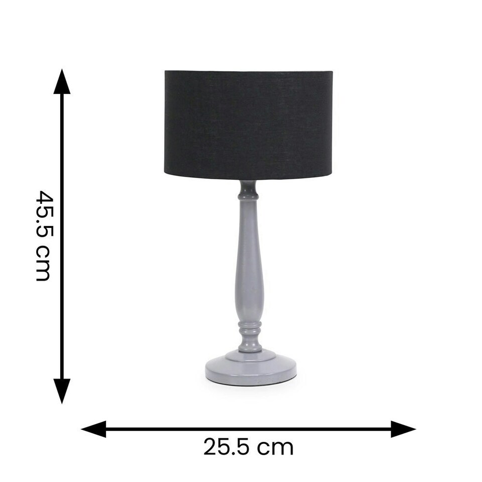 image 1 of ValueLights Victoria Grey Wood Traditional Stem Table Lamp with Black Fabric Drum Shade