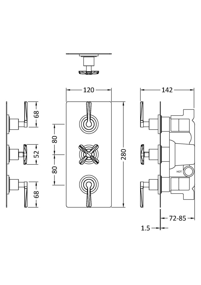 image 1 of Balterley Connect Triple Concealed Crosshead Thermostatic Shower Valve with Diverter (3 Outlets) - Balterley | Copper | Brushed Brass | 1