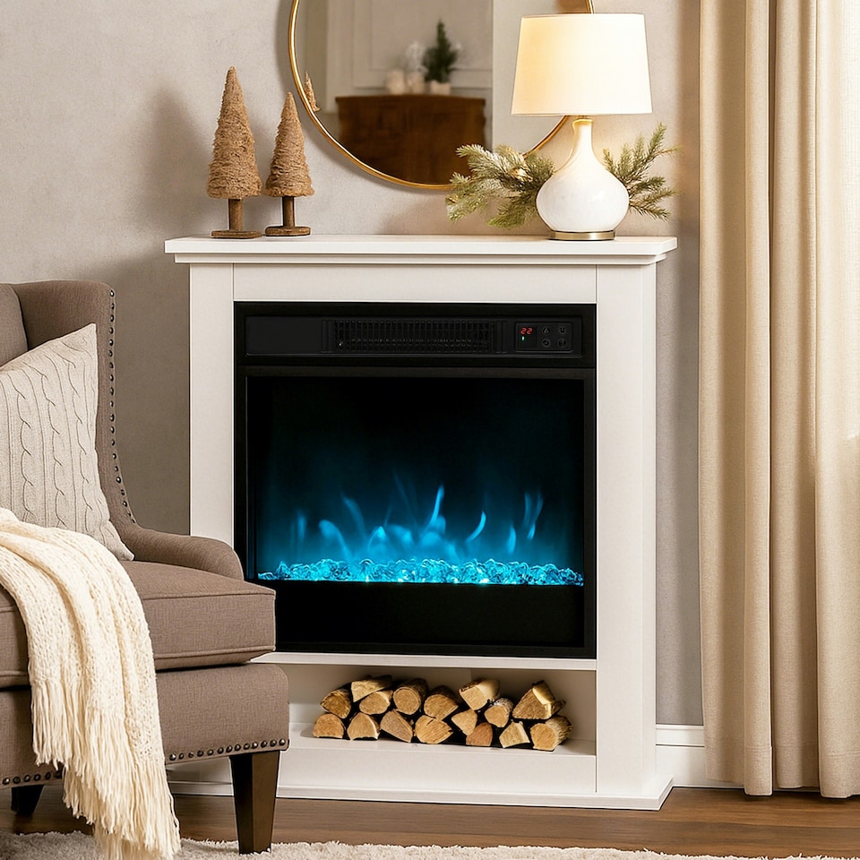 image 1 of HOMCOM 1800W White Electric Fire with Remote & Timer for Living Room