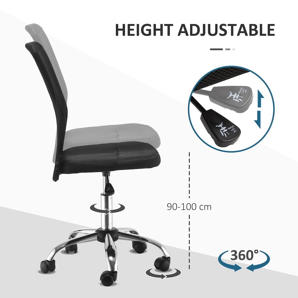 image 1 of Vinsetto Office Chair, Armless Desk Chair, Adjustable Computer Swivel Chair with Rolling Wheels and Mesh Back for Home Work Study, Black