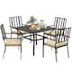 image 1 of Outsunny 5 Pieces Garden Dining Set with Cushions, Outdoor Patio Table and 4 Stackable Chairs, Metal Top Table with Umbrella Hole, Black