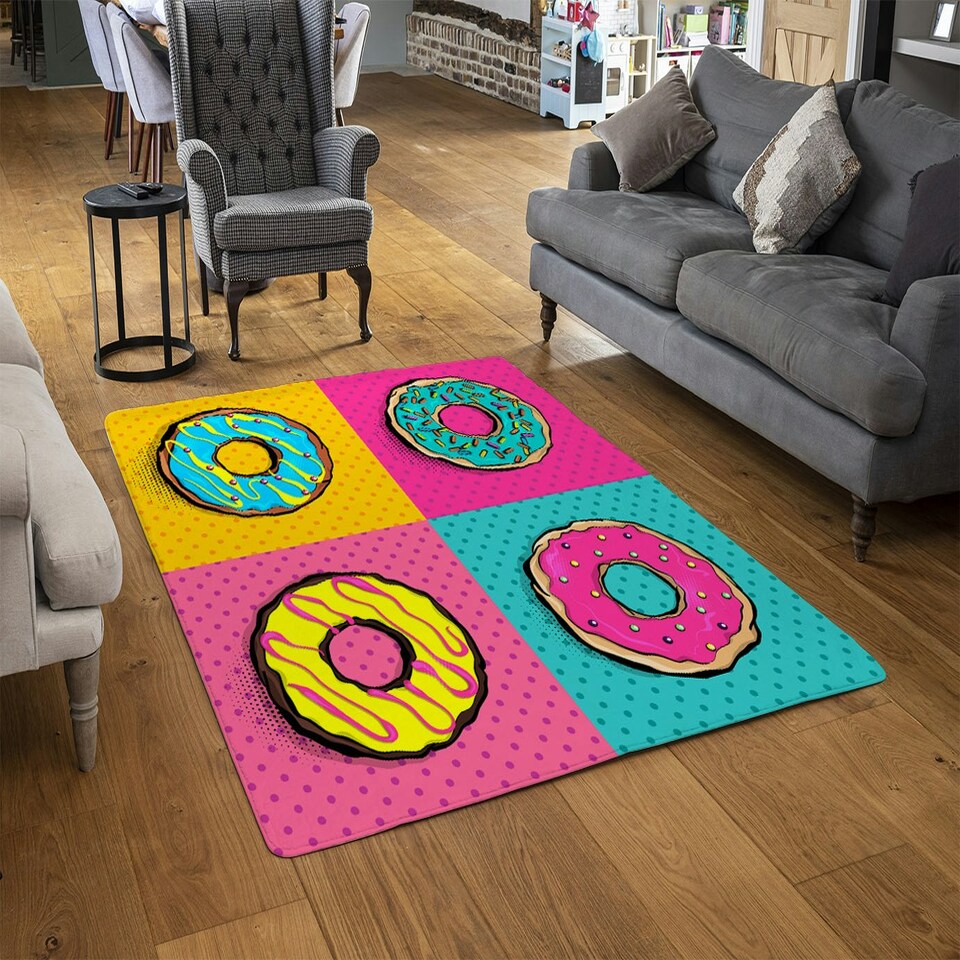 image 1 of Set doughnut sweet food, donut cartoon pop art style (Rug) Multi | XL