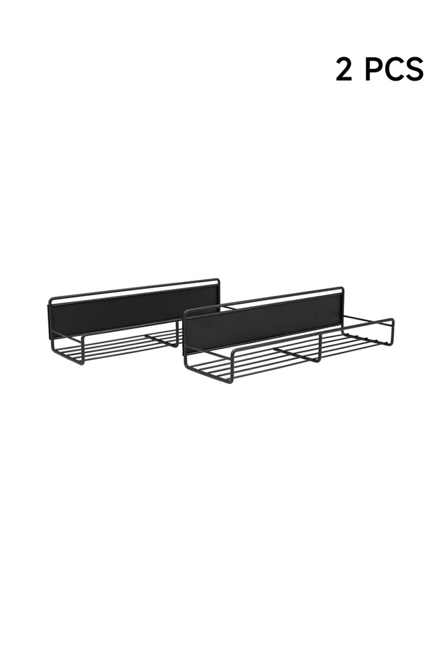 image 1 of Living and Home 2 Pcs Magnetic Fridge Storage Rack with Hooks | Black