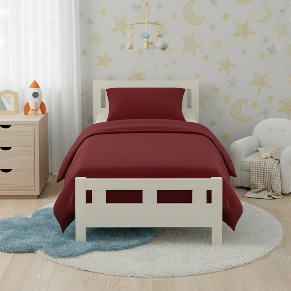 image 1 of Flannelette Cotton Cot Bed Duvet Cover Set Brushed Warm Bedding Set | Red | Toddler