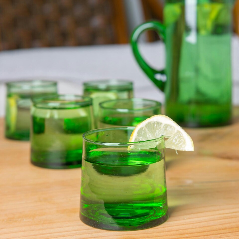 image 1 of Nicola Spring Merzouga Recycled Glass Tumblers - 200ml - Green - Pack of 6 - Tumbler Glasses Drinking Glasses Glassware Set Green