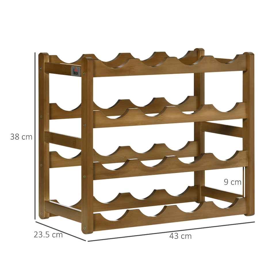 image 1 of HOMCOM Free Standing Wine Rack 16 Bottle Holders, Bamboo Display Shelf