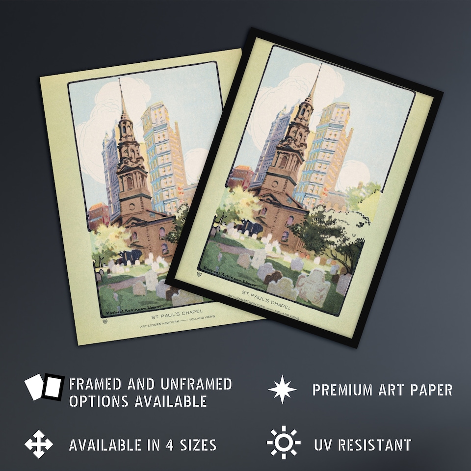 image 1 of St Pauls Chapel Cityscape Rachael R Elmer Wall Art Poster Print 12X16"