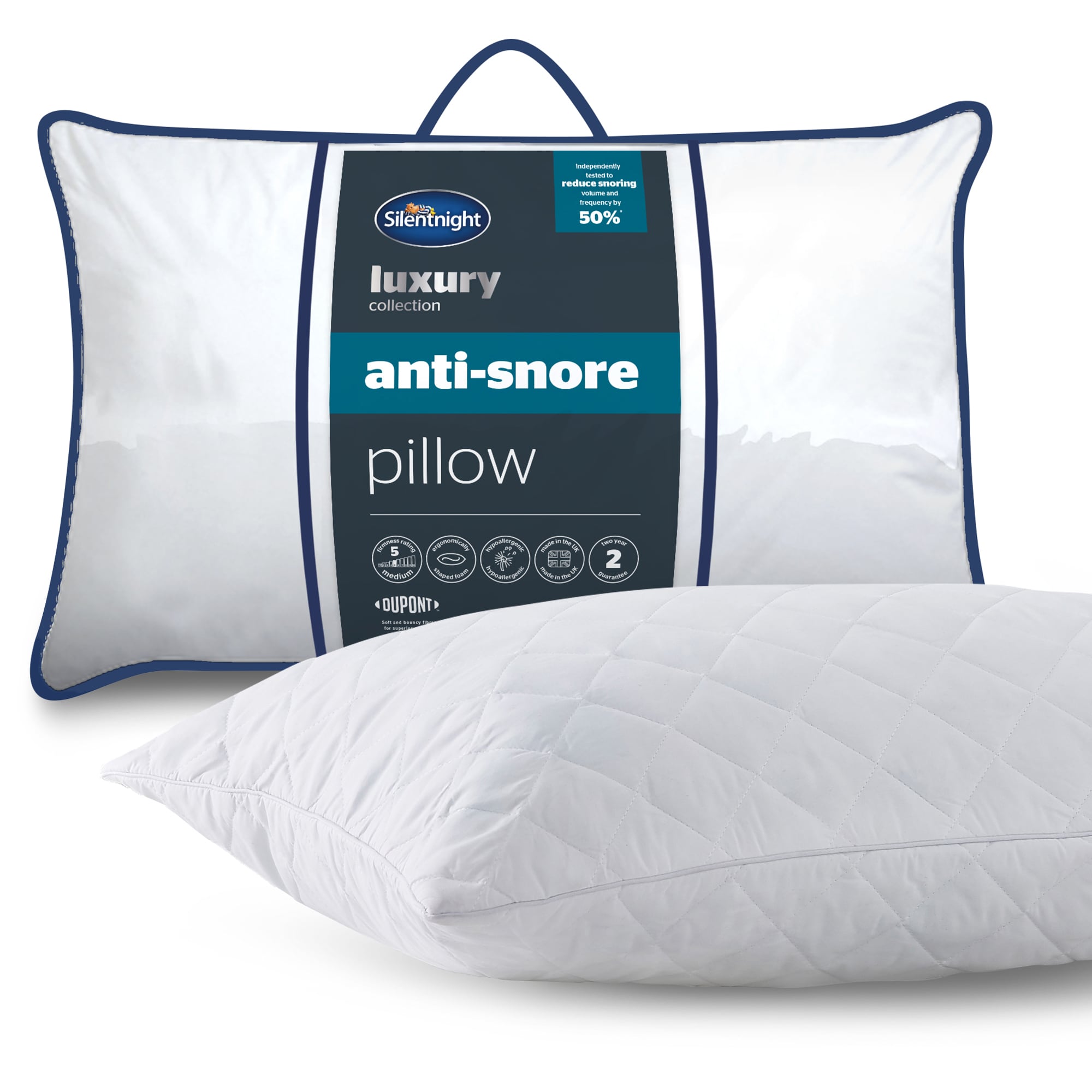 Silentnight Luxury Anti Snore Pillow, Medium Soft Support, Hypoallergenic, Made In The UK