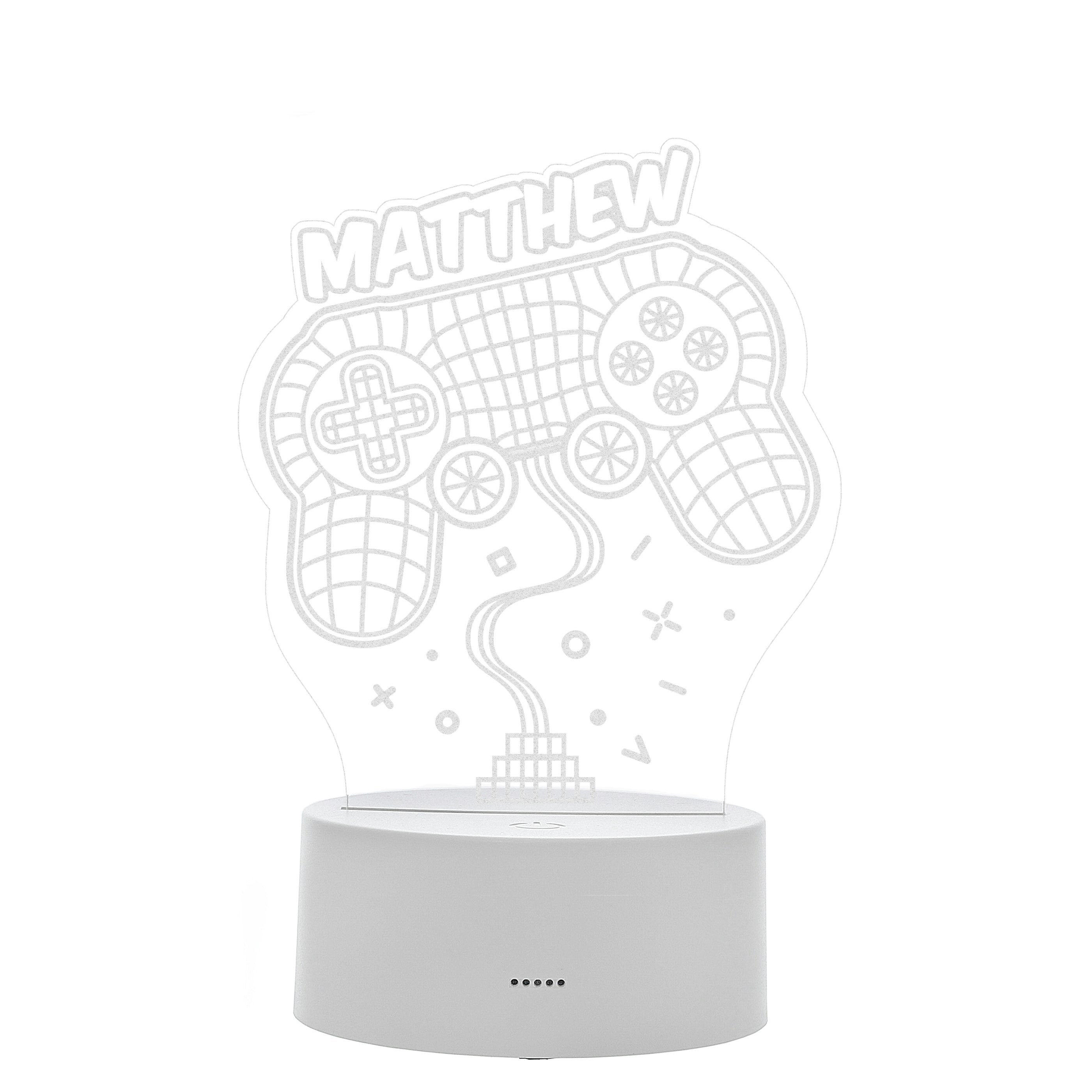Personalised Memento Company Personalised Name Gaming LED Colour Changing Night Light in Clear