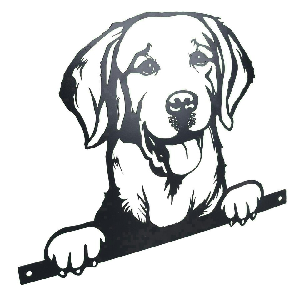 image 1 of Black Metal Peeking Retriever Silhouette with Fixing Plate Garden Ornament Gift