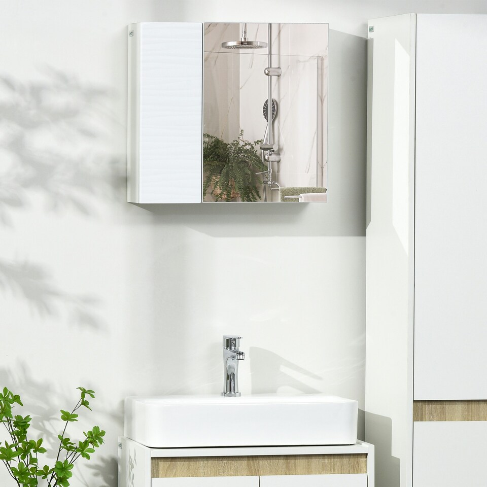 image 1 of kleankin Bathroom Mirror Cabinet Wall Mounted Cupboard w/ Adjustable Shelf