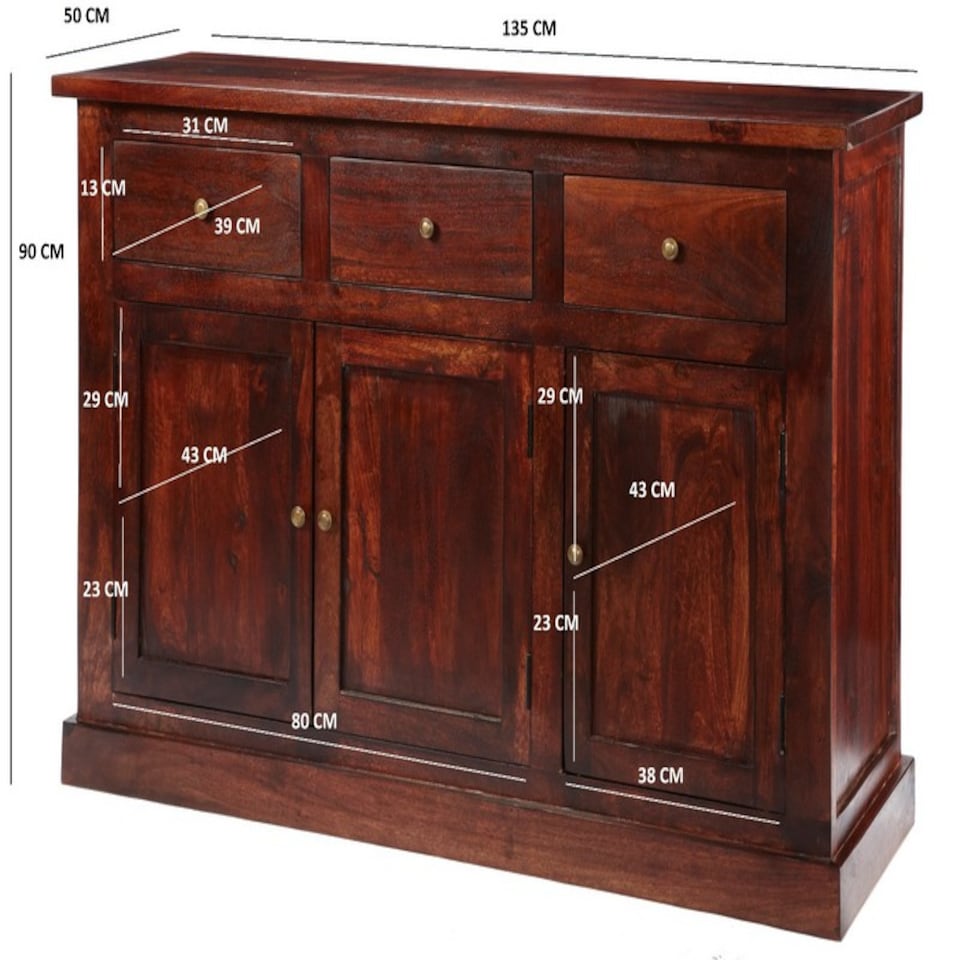 image 1 of Jaipur Dark Mango Large Sideboard - Solid Mango Wood - L50 x W135 x H90 cm | Brown