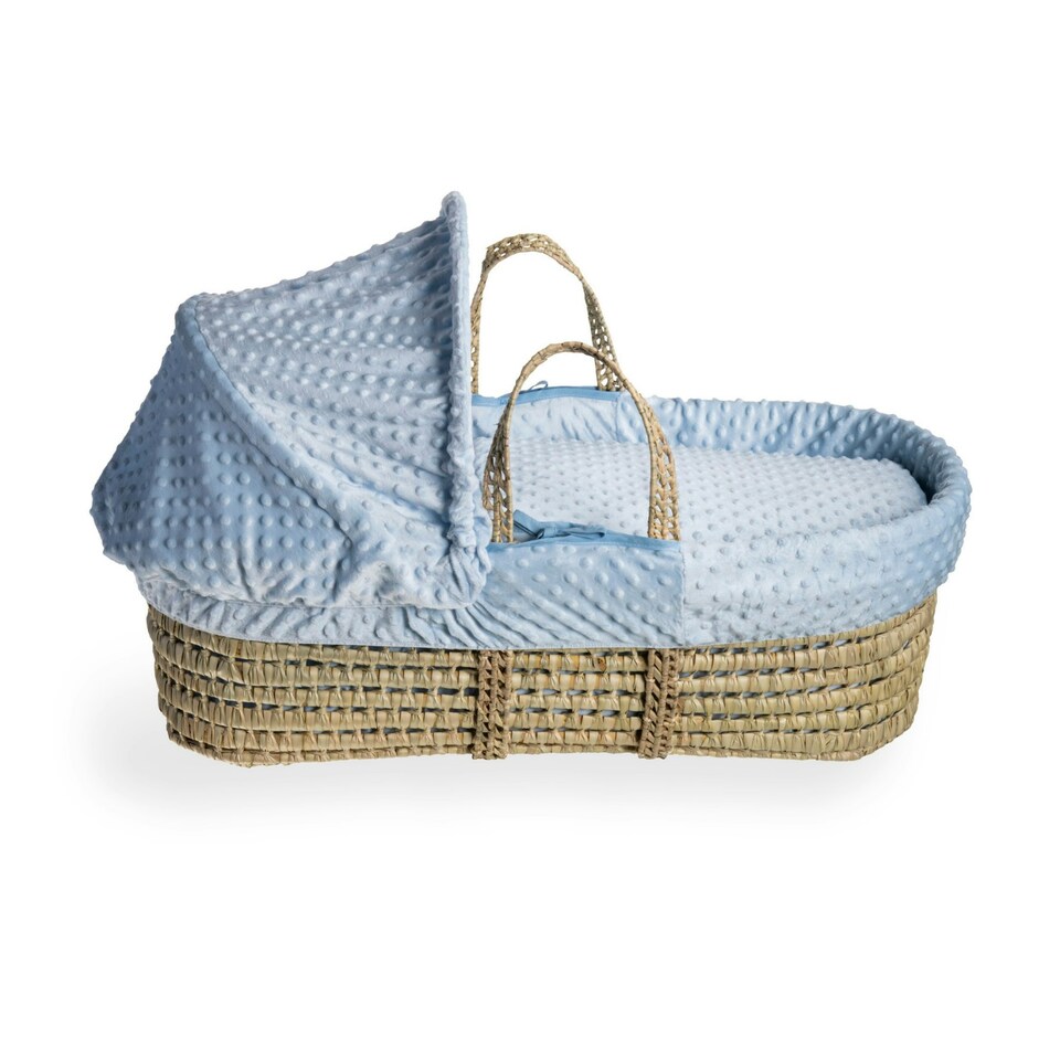 image 1 of Clair de Lune Dimple Palm Moses Basket With Folding Stand - Blue